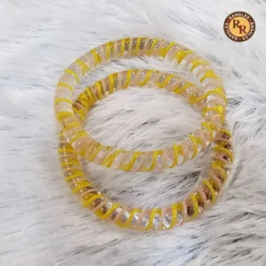 Yellow Twisted Glass Bangle Set | Transparent Shimmer Swirl Design Casual & Festive Glass Bangles | Everyday & Festive Wear Wholesale Bangles