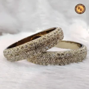 Antique Gold Broad Glass Bangle Set | Full CZ Diamond Studded Luxury Bridal Glass Bangles | Wedding & Festive Wear Wholesale Bangles