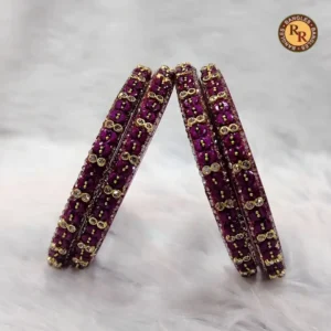 Deep Purple Glass Bangle Set | Gold Rhinestone & Seed Bead Embellished Traditional Glass Bangles | Festive & Ethnic Wear Wholesale Bangles