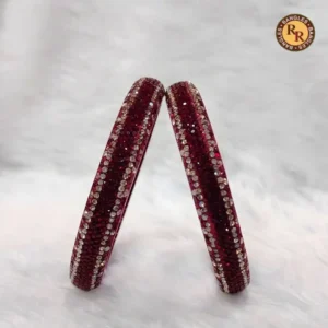 Maroon Glass Bangle Set | Full Silver Rhinestone Embellished Traditional Glass Bangles | Festive & Bridal Wear Wholesale Bangles