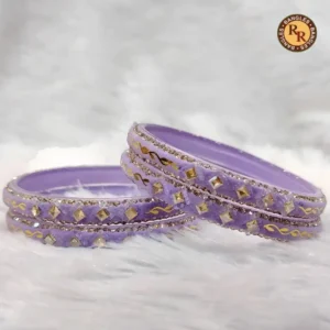 Lavender Glass Bangle Set | Gold Diamond Shape & Pearl Border Embellished Pastel Glass Bangles | Festive & Bridal Wear Wholesale Bangles