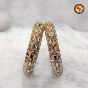 Gold Glass Bangle Set | Large Baguette CZ Stone Geometric Grid Embellished Luxury Bridal Glass Bangles | Wedding & Festive Wear Wholesale Bangles