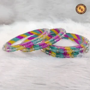 Multicolor Diagonal Stripe Glass Bangle Set | Transparent Rainbow Stripe Casual & Festive Glass Bangles | Navratri & Everyday Ethnic Wear Wholesale Bangles