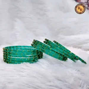 Emerald Green Glass Bangle Full Set | Gold Foil Fleck Embellished Traditional Glass Bangles | Festive & Everyday Ethnic Wear Wholesale Bangles