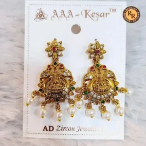 AD Zircon Chandbali Jhumka Earrings with Pearls