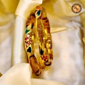 Amber Golden Transparent Glass Bangles | Multicolor Floral Hand Painted Meenakari Design | Wholesale Supplier Jaipur