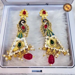 White Meenakari Peacock Earrings