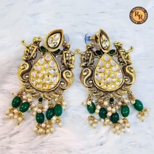 Antique Gold Temple Apsara Kundan Teardrop Earrings
