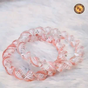 Blush Pink Crystal Swirl Twisted Glass Bangles | Silver Shimmer Lampwork Design | Wholesale Supplier Jaipur