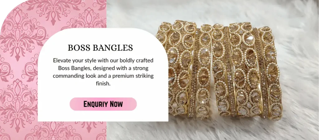 Boss bangles with heavy kundan stone work and luxury bridal jewellery design.