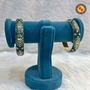 Brass Crystal Diamond Work Kada Set of 2 | Black Silver Tone | Wholesale Supplier