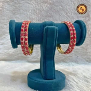 Brass Magenta Ruby Stone Bangle Set of 4 | Gold Heart Crystal Work | Wholesale Supplier