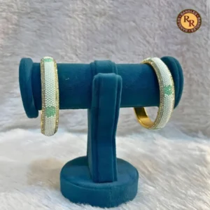 Brass Meenakari Crystal Kada Set of 2 | White Green Floral Work | Wholesale Supplier