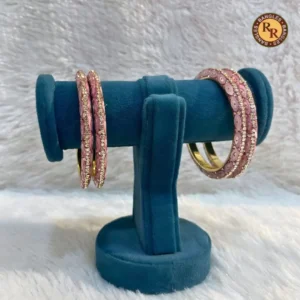 Brass Pink Meenakari Slim Bangle Set of 4 | Crystal Border Gold Tone | Wholesale Supplier
