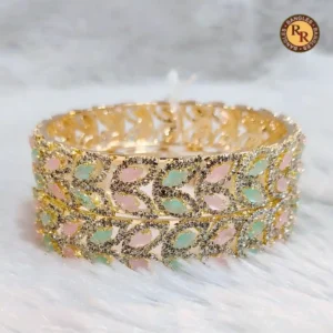 Broad Designer Imitation Bangles with Pastel Stones | Heavy Diamond Look Bridal Cuff Bangles Wholesale