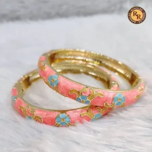 Coral Pink Meenakari Bangle Set | Turquoise Blue Floral & Gold Carved Vine Enamel Work Traditional Jaipur Meenakari Bangles | Festive & Ethnic Wear Wholesale Bangles