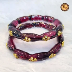 Dual Tone Maroon Black Crystal Bangles with Stone Work | Designer Glass Bangles Wholesale