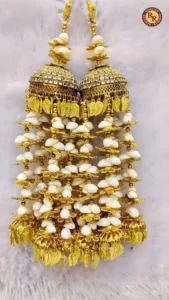 Gold Cowrie Shell Bridal Kalire | Gold Leaf Drop & Cowrie Shell Tassel Jhumka Dome Traditional Kalire | Wedding & Bridal Wear Wholesale Kalire