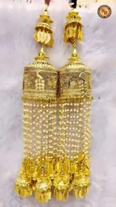 Gold Cylindrical Bridal Kalire | Crystal Bead String & Mini Jhumka Drop Embellished Royal Traditional Kalire | Wedding & Bridal Wear Wholesale Kalire