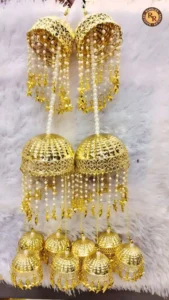 Gold Double Tier Bridal Kalire | Pearl String & Mini Jhumka Drop Embellished Traditional Kalire | Wedding & Bridal Wear Wholesale Kalire