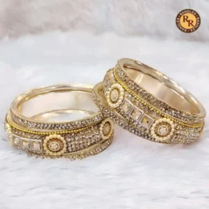 Gold Finish Metal Bangles with Pearl & Stone Work | Designer Fancy Bangles Wholesale