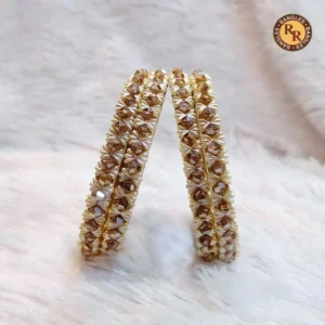 Gold Glass Bangle Set | Crystal Bead & Pearl Weave Pattern Embellished Luxury Bridal Glass Bangles | Wedding & Festive Wear Wholesale Bangles