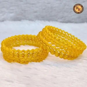 Golden Yellow Scalloped Lattice Cutwork Glass Bangle Set of 2 | Open Work Geometric Design | Wholesale Supplier Jaipur