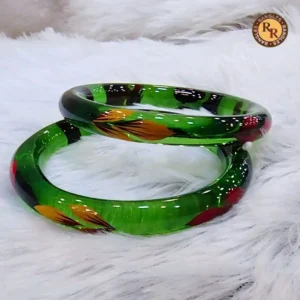 Green Floral Crystal Bangles Set | Designer Transparent Glass Crystal Bangles Wholesale