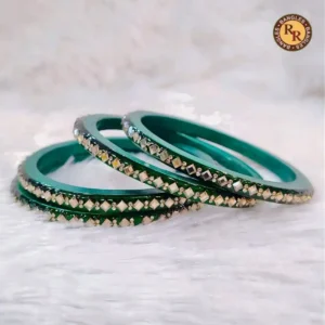 Green Handmade Lac Bangles Set with Stone Work | Wholesale Rajasthani Lac Bangles for Women