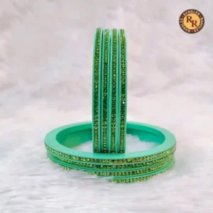 Green Stone Studded Lac Bangles Set – Minimal Designer Rajasthani Lac Chudi Wholesale | Bulk Daily Wear Bangles Supplier