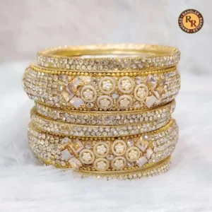 Heavy Gold Finish Metal Bangles with Pearl & Stone Work | Bridal Designer Bangles Wholesale