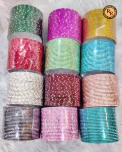 Kids Glitter Metal Bangles Multicolor Set | Shiny Designer Bangles Combo for Girls Wholesale