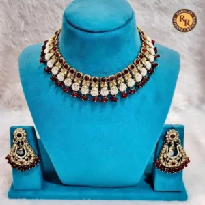 Kundan Red Stone Choker Bridal Jewellery Set | Pearl Drop Designer Necklace Set Wholesale