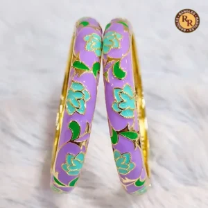 Lavender Meenakari Bangle Set | Turquoise Floral & Green Leaf Enamel Work Traditional Jaipur Meenakari Bangles | Festive & Bridal Wear Wholesale Bangles