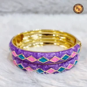 Lavender Purple Meenakari Bangle Set | Turquoise & Pink Diamond Argyle Pattern Gold Base Traditional Jaipur Meenakari Bangles | Festive & Ethnic Wear Wholesale Bangles