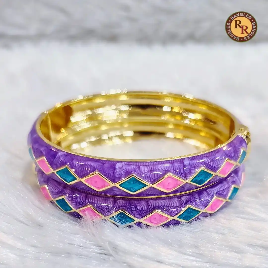 Lavender Purple Meenakari Bangle Set | Turquoise & Pink Diamond Argyle Pattern Gold Base Traditional Jaipur Meenakari Bangles | Festive & Ethnic Wear Wholesale Bangles