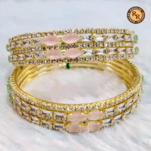 Layered Designer Imitation Bangles with Pastel Stones | Diamond Look Bridal Bangles Wholesale