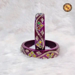 Magenta Lac Bangle Set | Multicolor Stone Geometric Pattern Traditional Lac Bangles | Bridal & Festive Wear Wholesale Bangles
