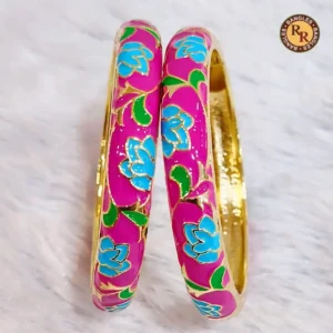 Magenta Meenakari Bangle Set | Blue Floral & Green Leaf Enamel Work Traditional Jaipur Meenakari Bangles | Festive & Ethnic Wear Wholesale Bangles
