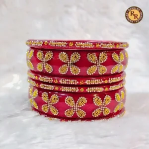 Maroon Lac Bangle Set | Golden Floral Motif Embellished Traditional Lac Bangles | Bridal & Wedding Wear Wholesale Bangles