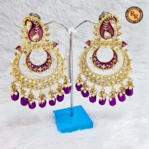Meenakari Chandbali Earrings with Purple Beads