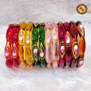 Multicolor Glass Bangles | Gold Meenakari Kundan Teardrop Hand Painted Assorted Set | Wholesale Supplier Jaipur