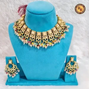 Multicolor Kundan Choker Bridal Jewellery Set | Beaded Designer Necklace Set Wholesale
