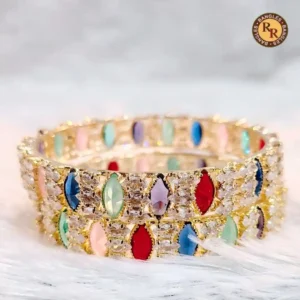 Multicolor Navratna Style Imitation Bangles Set | Heavy Diamond Look Bridal Bangles Wholesale