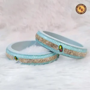 Pastel Blue Pearl & Stone Designer Lac Bangles Set – Premium Rajasthani Handmade Lac Bangles Wholesale | Bulk Ethnic Jewelry Supplier