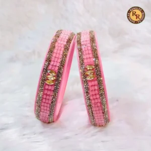 Pink Stone & Pearl Work Lac Bangles Set | Handmade Rajasthani Lac Bangles Wholesale for Women