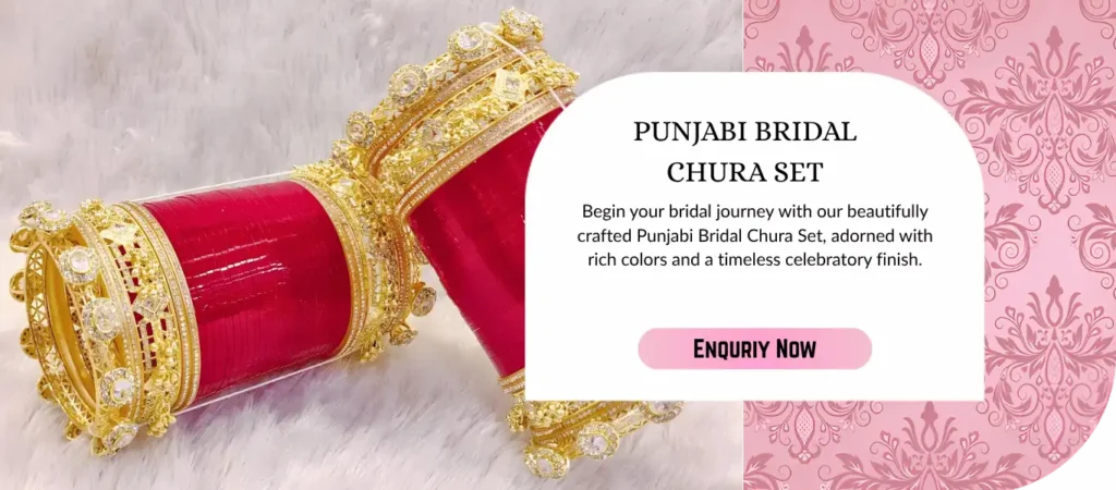 Punjabi bridal chura set with red wedding bangles and designer bridal jewellery styling.