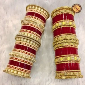 Punjabi Bridal Chura Set | Red Gold Kundan Pearl Crystal Full Hand Set | Wholesale Supplier