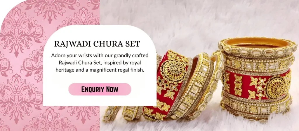Rajwadi bridal chura set with royal kundan detailing and traditional wedding jewellery.