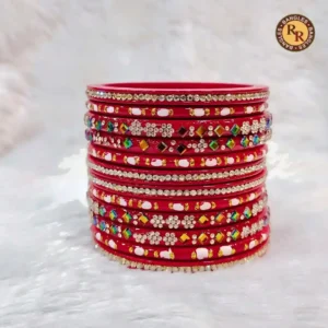 Red Bridal Lac Bangle Full Set | Multicolor Stone & Pearl Rhinestone Embellished Traditional Lac Bangles | Wedding & Festive Wear Wholesale Bangles